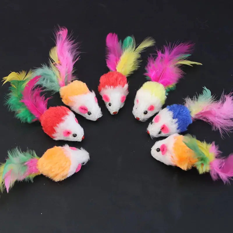 1pcs Cat Toys Interactive Cute Soft Fleece False Mouse Colorful Feather Funny Playing Training Toy for Cats Kitten Pet Supplies WoodchuckTech