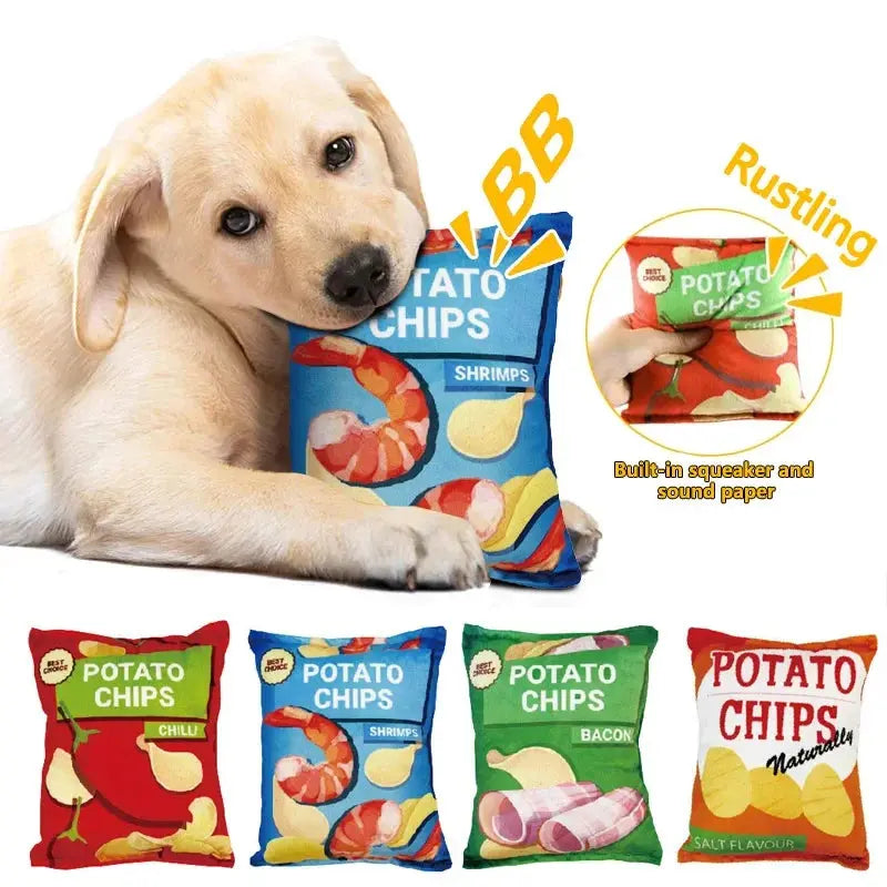 Funny Dog Toys Crisps Plush Filled Pets Squeaky Chew Toy Bite-resistant Sounding Paper Toys For Small Medium Pets Supplies WoodchuckTech