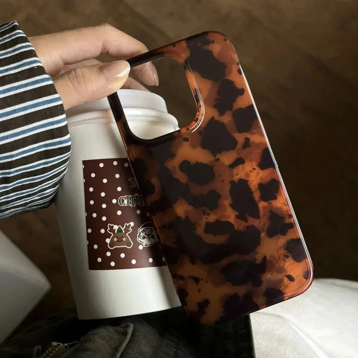 Retro Amber Texture Laser Phone Case For iPhone 17 16 Pro Max 15 14 13 12 11 XS XR 7 8 Plus 16E Stylish Leopard Print Soft Cover WoodchuckTech