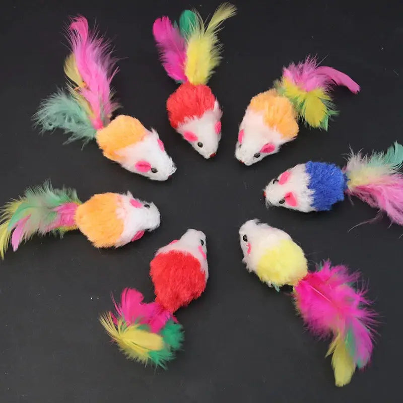 1pcs Cat Toys Interactive Cute Soft Fleece False Mouse Colorful Feather Funny Playing Training Toy for Cats Kitten Pet Supplies WoodchuckTech