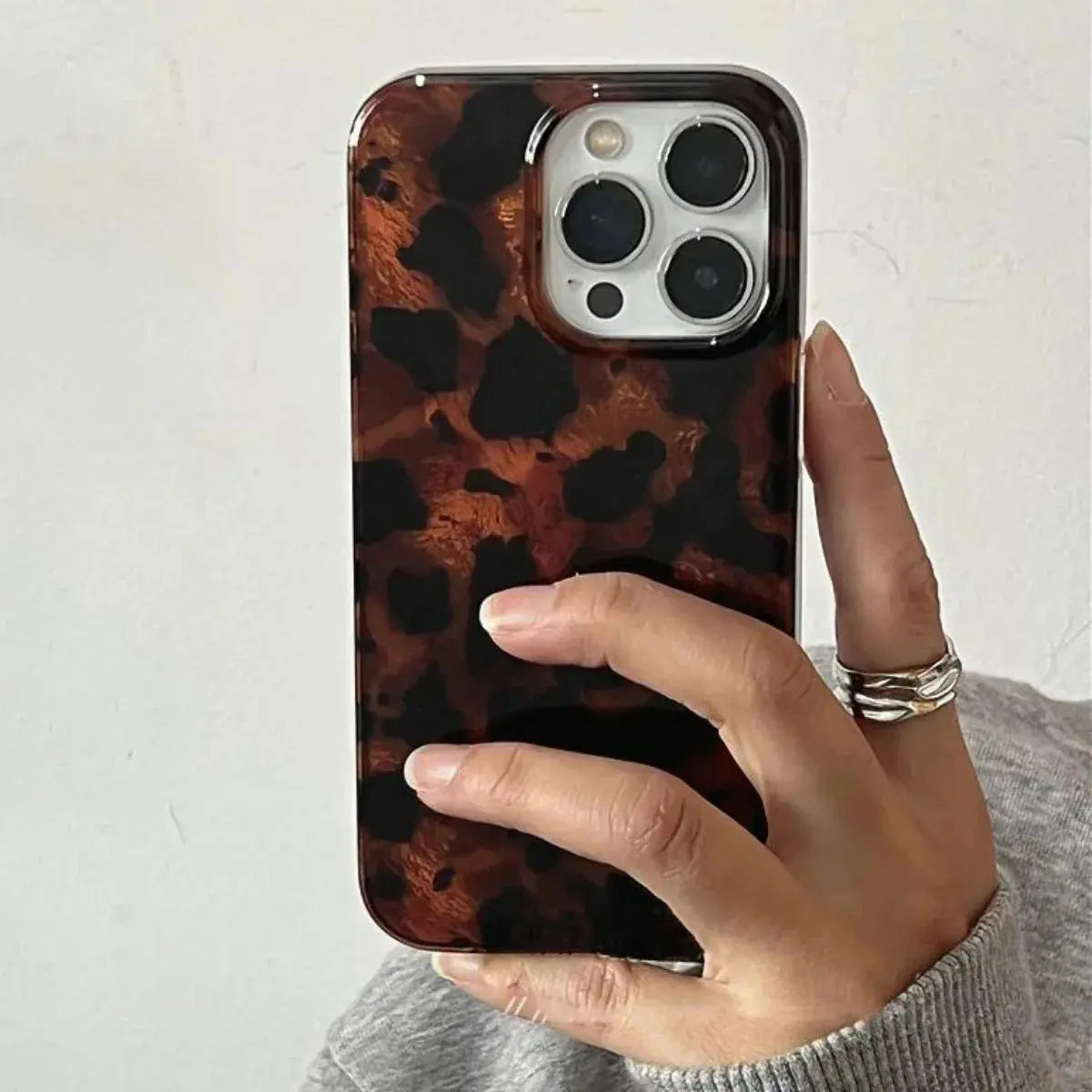 Retro Amber Texture Laser Phone Case For iPhone 17 16 Pro Max 15 14 13 12 11 XS XR 7 8 Plus 16E Stylish Leopard Print Soft Cover WoodchuckTech