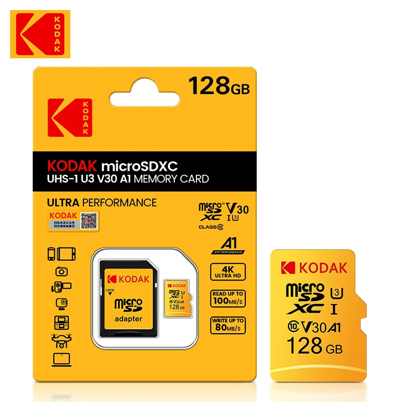 KODAK Micro SD Card RED Memory Card with Adapte 32GB MicroSDHC 64GB MicroSDXC MicroSD C10 A1 TF Flash Cards Cartao De Memoria