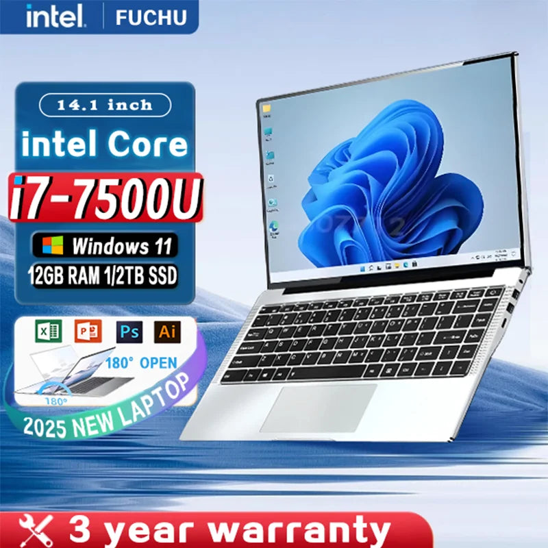 2025 NEW Laptop  Windows 11 Notebook computer14.1" Intel Core i7 7500U 12GB RAM 512GB/1TB SSD 1920*1080P Office Study PC computer