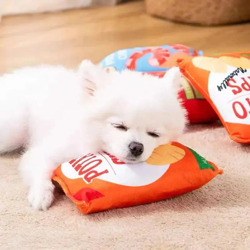Funny Dog Toys Crisps Plush Filled Pets Squeaky Chew Toy Bite-resistant Sounding Paper Toys For Small Medium Pets Supplies WoodchuckTech