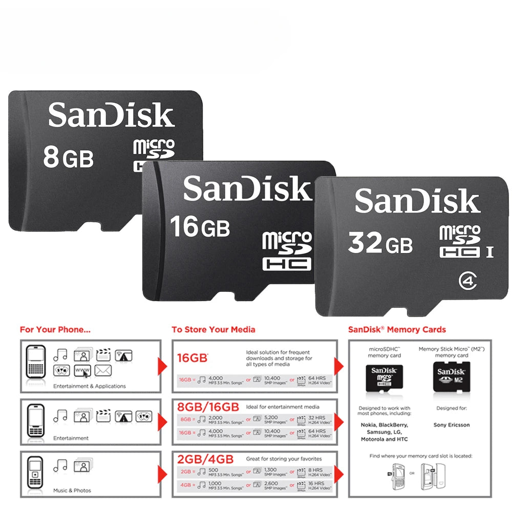 Original SanDisk Micro SDHC Memory Card Micro SD TF Cards 32GB 16GB 8GB SDSDQM microSDHC Flash Card Class4 for Android Phone