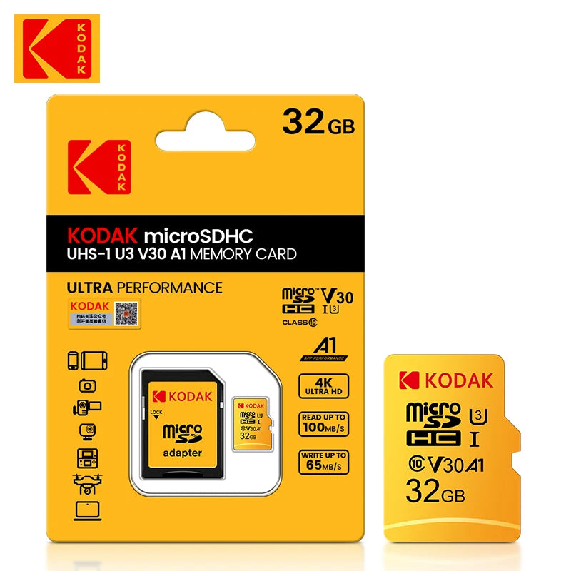 KODAK Micro SD Card RED Memory Card with Adapte 32GB MicroSDHC 64GB MicroSDXC MicroSD C10 A1 TF Flash Cards Cartao De Memoria