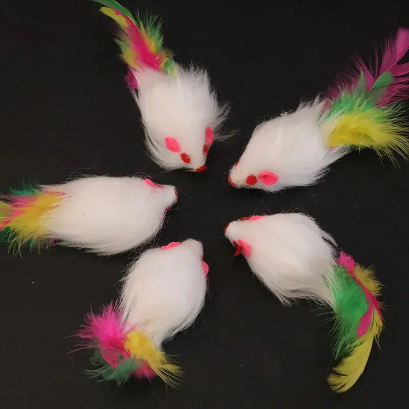 1pcs Cat Toys Interactive Cute Soft Fleece False Mouse Colorful Feather Funny Playing Training Toy for Cats Kitten Pet Supplies WoodchuckTech