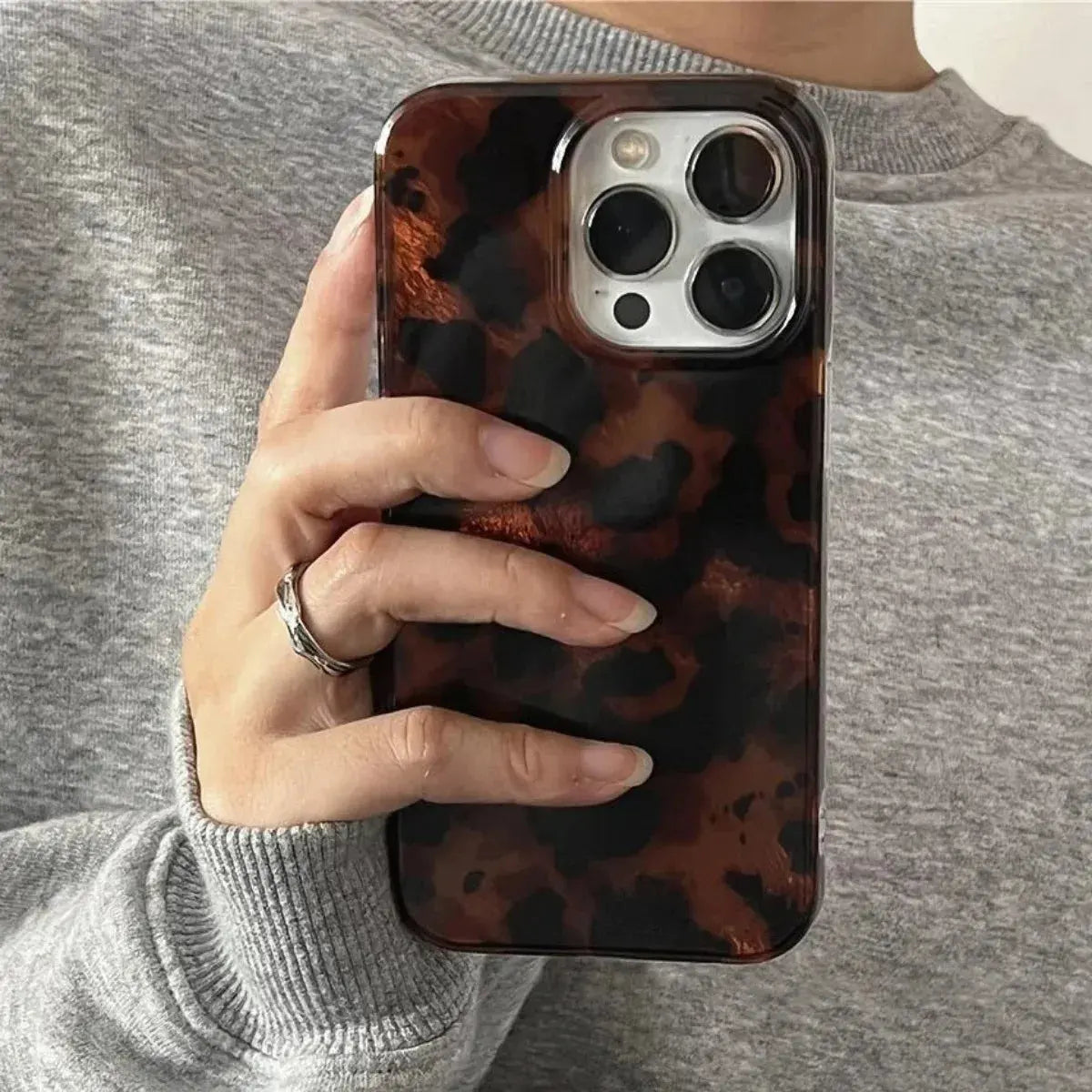 Retro Amber Texture Laser Phone Case For iPhone 17 16 Pro Max 15 14 13 12 11 XS XR 7 8 Plus 16E Stylish Leopard Print Soft Cover WoodchuckTech