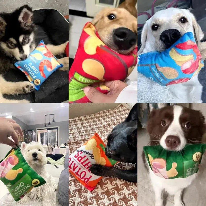 Funny Dog Toys Crisps Plush Filled Pets Squeaky Chew Toy Bite-resistant Sounding Paper Toys For Small Medium Pets Supplies WoodchuckTech